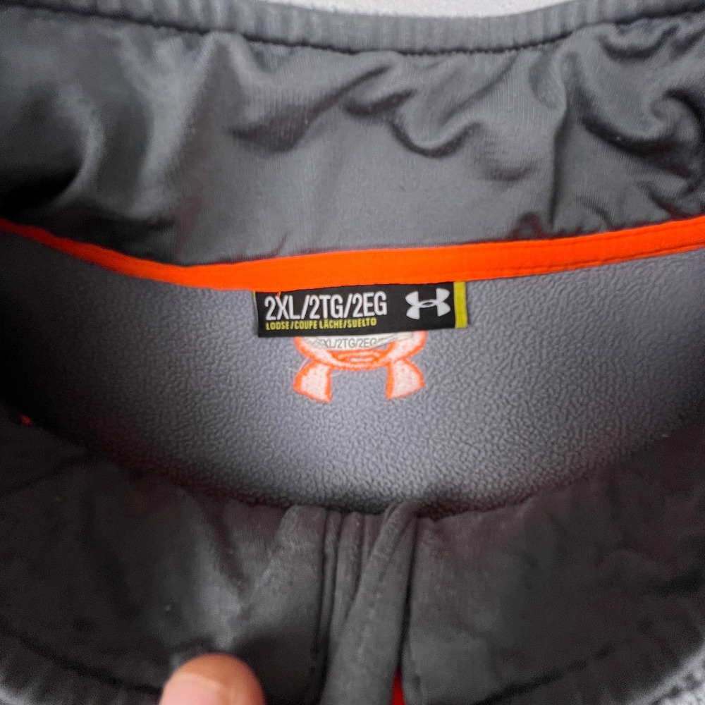 Under Armour Quarter Zip Pullover Mens 2XL Grey Orange Athletic Fleece Gym Top - Picture 2 of 15